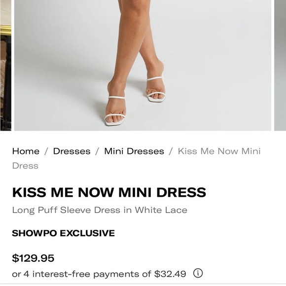 KISS ME NOW MINI DRESS - LONG PUFF SLEEVE DRESS IN WHITE LACE.. Listed at $129 - Picture 5 of 5